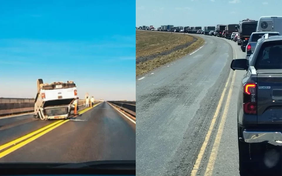 Vuelco en un puente de la ruta Victoria-Rosario