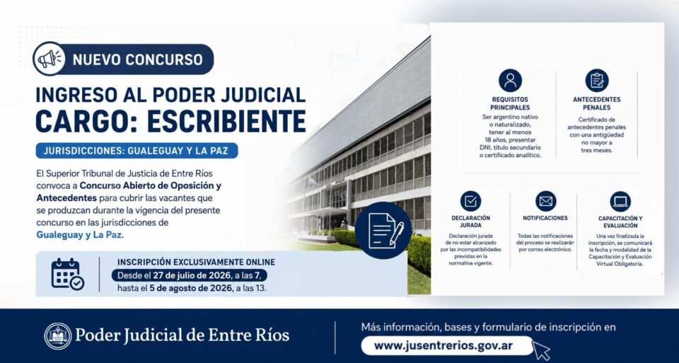 Apertura de nuevo concurso para ingresar al Poder judicial