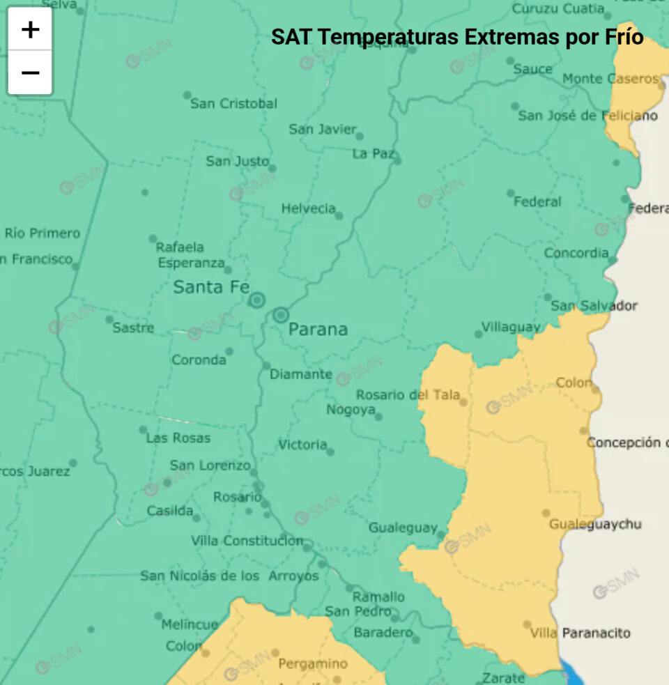 Persiste la alerta amarilla por frío extremo para una zona de Entre Ríos