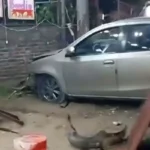 Un auto se subió a la vereda y chocó un puesto de comidas