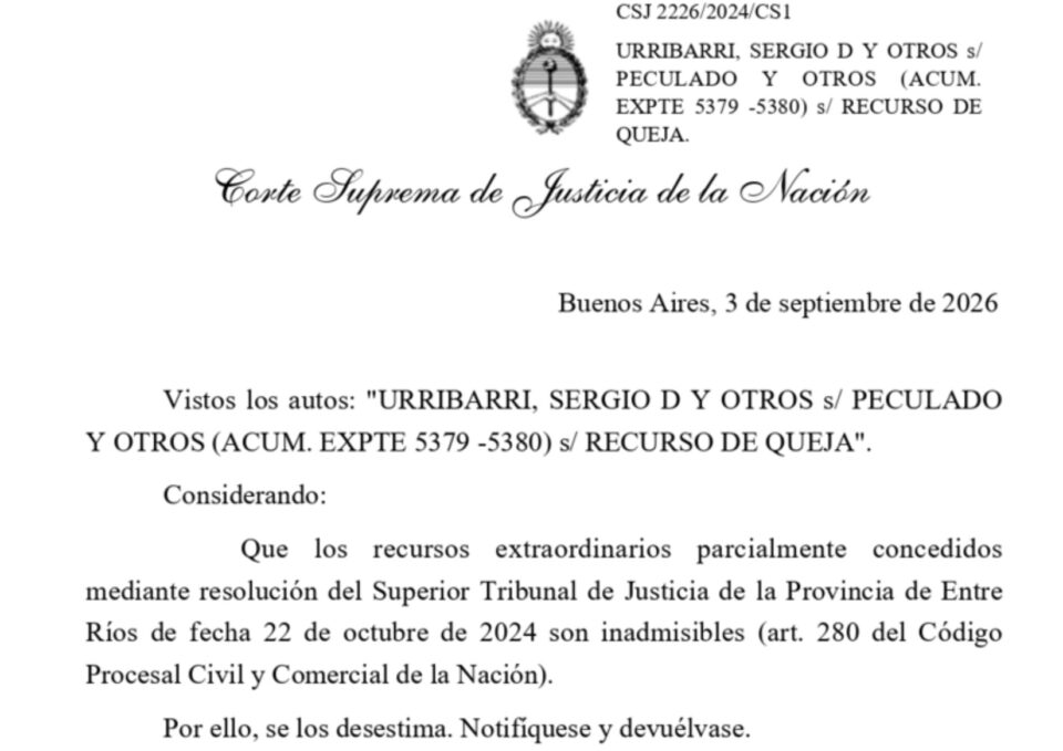 Urribarri, primer gobernador de Argentina que va preso por corrupción: la Corte Suprema dejó firme su condena a ocho años